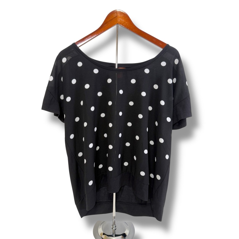 Joe Fresh Polka Dot Top Women's XL Short Sleeve Scoop Neck Black White
